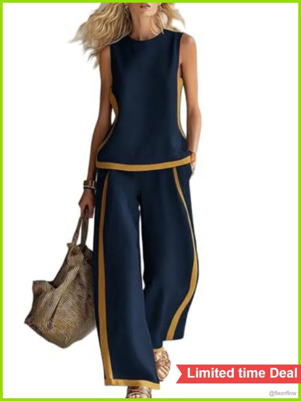 Womens 2 Piece Outfit Sleeveless Loose Top Wide Leg Pants Set Loungewear